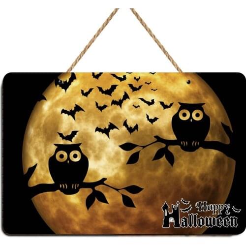 Wooden Happy Halloween Owl Sign Halloween Farmhouse Wood Front Door Wall Art Decor Poster Vintage House Bar Coffee Retro Signs