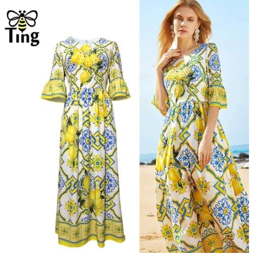Tingfly Runway Leon Printing Boho Fashion Maxi Long Party Dinner Dresses Designer Chic Vacation cottageco Vestidos Robes Trendy
