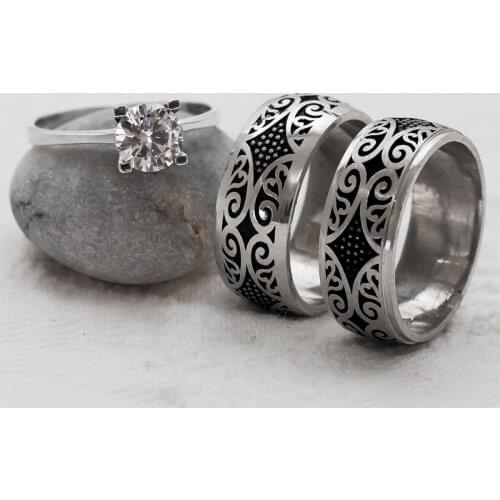 Motif Dimming Double Silver Wedding Ring (Engagement Gift)