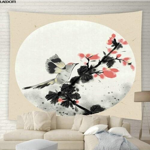 Chinese Style Floral Bird Tapestry Ink Landscape Painting Background Wall Hanging Living Room Big Tablecloth Bedroom Home Decor