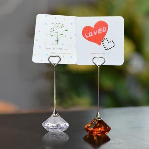 Crystal Diamond Love Shape Card Holder Picture Postcard Business Note Clip