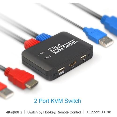 4K@60Hz 2 Port KVM Switch USB Switch KVM Switcher Splitter With 1.2M Wire 2 IN 1 Out KVM Switch Support USB U Disk Read