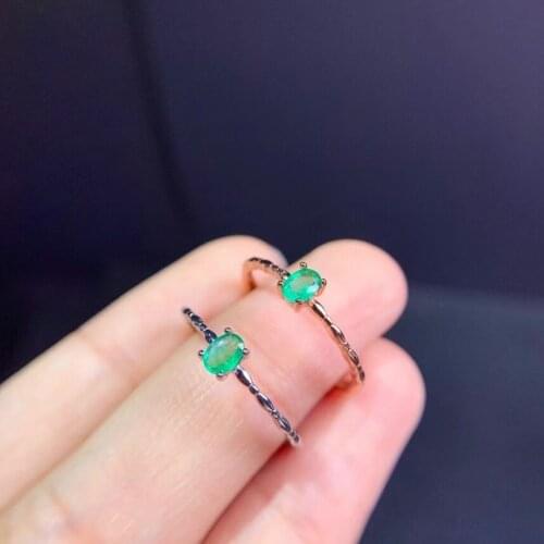 Fashion grace Small delicate Slub Natural gem stone Ring Natural green emerald ring S925 silver womens girl party gift Jewelry