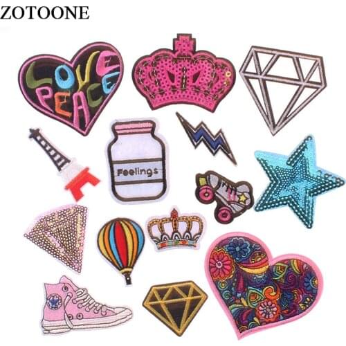 ZOTOONE Cartoon Pattern Patches for Clothing Love Diamond Cartoon Iron on Patches Cute Sewing Embroidered Clothing Accessories E