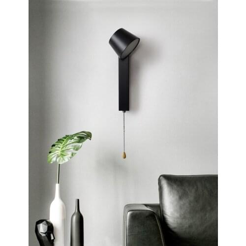 Black White Iron Wall lamp With Pull Switch Modern Minimalist Bedside Wall light Nordic LED Reading Wall Light Indoor Light