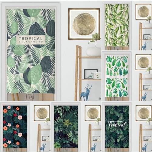 Nordic Ins Tropical Plant Door Curtain Cotton Linen Partition Half Panel Curtain Kitchen Living Room Decoration Blackout Curtain