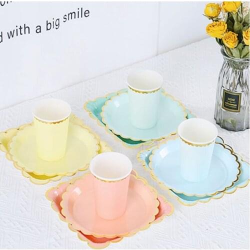 Candy Color Disposable Tableware Picnic Cake Plate Party Supplies Wedding Childrens Birthday Paper Cup Dessert Decoration