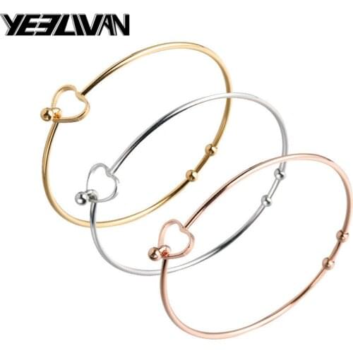 Wholesale 2mm Thickness Wire Bangle Stainless Steel Clasp Bracelet Women Open Love Heart Bracelets Bangles 60mm 20piece/lot