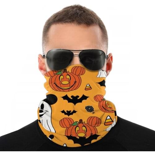Halloween Mouse Orange Scarves Neck Face Mask Men Women Fashion Tube Mask Balaclava Bandanas Versatility Headwear Outdoor Hiking