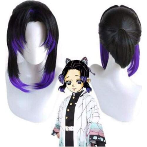Shinobu Cosplay Demon Slayer Cosplay Kimetsu No Yaiba Black Purple Wig Cosplay Anime Cosplay Wig Heat Resistant Synthetic Wigs
