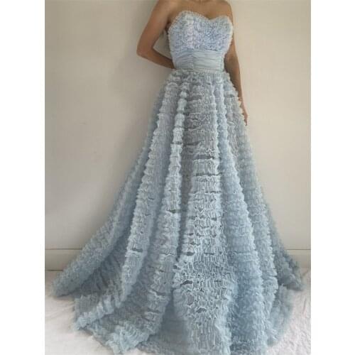Princess Light Blue Prom Dress Multilayered Strap Zipper Evening Dress Custom Made Floor Length Sleeveless Party Dress