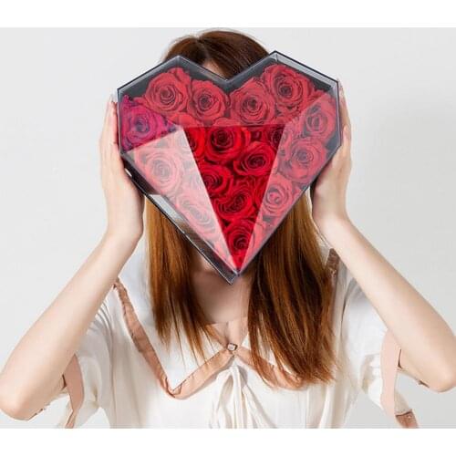 Heart-shaped Present Box Flower Gift Holde Transparent Flower Box Acrylic Rose Flower Wrapping Box for Valentines Day