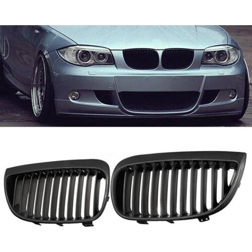 2Pcs Car Front Hood Kidney Grille Grill Mesh Matte Black Racing Grills For-Bmw 1 Series E81 E87 2004-2007