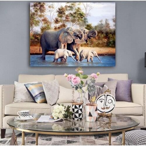 DIY colorings pictures by numbers with An elephant family picture drawing Relief painting by numbers framed Home