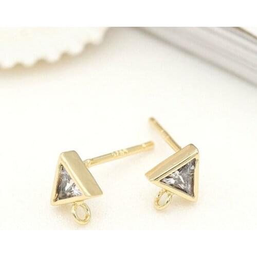 4PCS 6*7.5 MM 14K Gold Color Brass triangle with Zircon Stud Earrings High Quality Diy Jewelry Findings Accessories