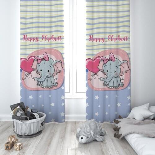 Curtains Children 3D Printed Decorative Items Home Childrens Room Happy Elephant Pink Model 018