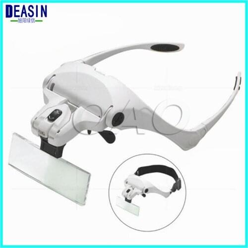 Dental 1.0X-3.5X Adjustable 5 Lens Loupe Headband 2LED Lights Eyewear Magnifier Magnifying Glasses with Lamp Jewelry Repair Tool