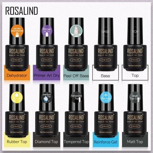 ROSALIND Top Base Coat Nail Gel Polish Primer Blossom Dehydrator Gel Nail Art Design Manicure Soak Off UV Gel Lacquer 7ml New