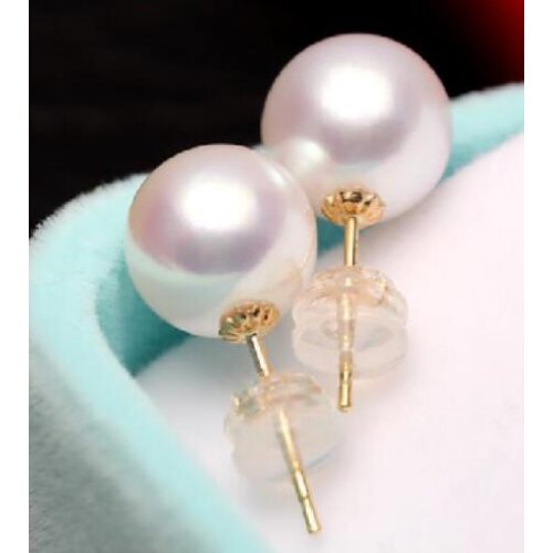 Free Shipping gorgeous 9-10mm south sea round white pearl earring 14k