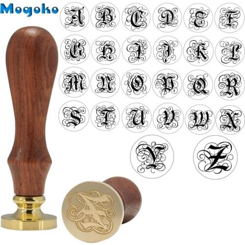 Mogoko 1x Sealing Wax Stamps Wooden Handle Gothic 26 Letters Alphabet Wax Badge Seal Stamp Letter A-Z Card Envelope Bottle Decor