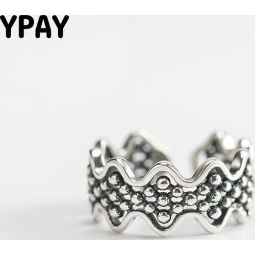 YPAY Vintage Solid 925 Sterling Silver Rings Women Do the Old Unique Design Open Finger Rings Fine Jewelry 2018 New Hot YMR205