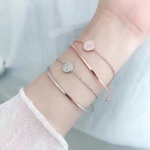 2pcs stainless steel jewelry Zirconia Tennis Bracelet & Bangle rose gold Color Charm Bracelet For Women Bridal Wedding Jewelry