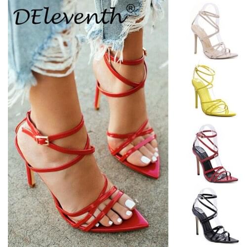 2020 Concise Fashion Woman Sandals Transparent Sandals Pointed Toe PU 11.5CM Thin High Heels Buckle Strap Shallow women shoes