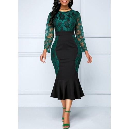 Elegant lace patchwork modest high waist mermaid dresses woman party night green frocks Plus size dresses for women 4xl 5xl 6xl