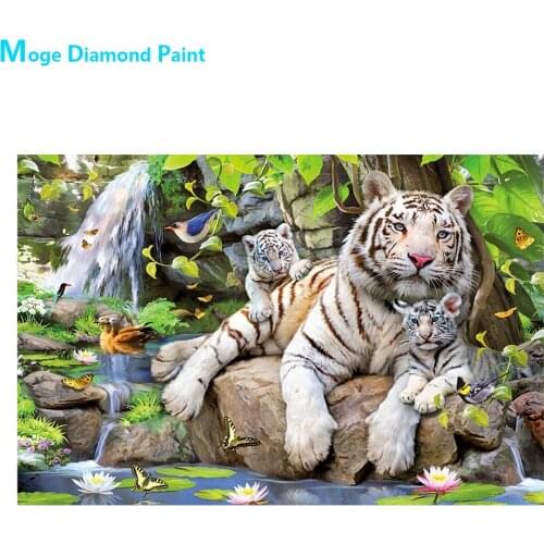 White Tiger Animal Diamond Painting Full Round Decorative Scenic Nouveaute DIY Sticking Drill Cross Embroidery 5D Decoration