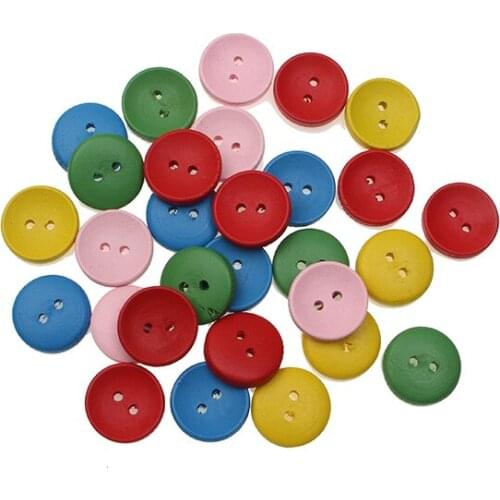 100Pcs 15mm Mixed Round Wooden Sewing Buttons For Clothes Needlework Scrapbooking Crafts Decorative Diy Accessories