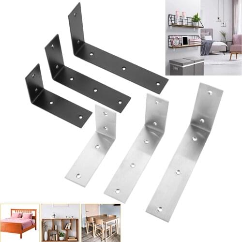 2 PCS Brushed Nickel/Black L Shelf Corner Brackets Brace Steel Floating Shelves Bracket for Hanging DIY Shelving or Bookshelf