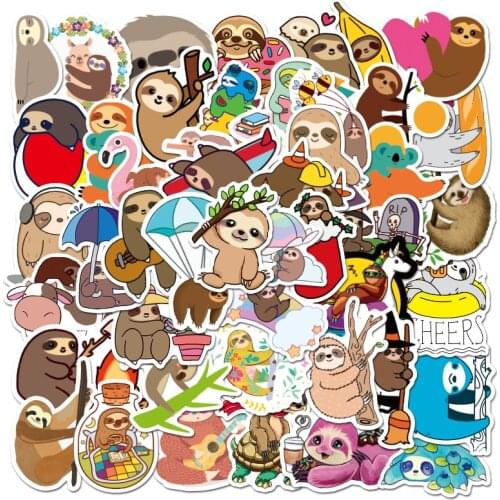 50Pcs Cute Sloth Stickers for Stationery Decal Motorcycle Skateboard Laptop Guitar Bike Car Sticker and Decals