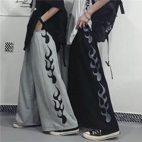 Printed wide-leg pants personality flame autumn Korean version of ins Harajuku style retro dark sports casual pants men women