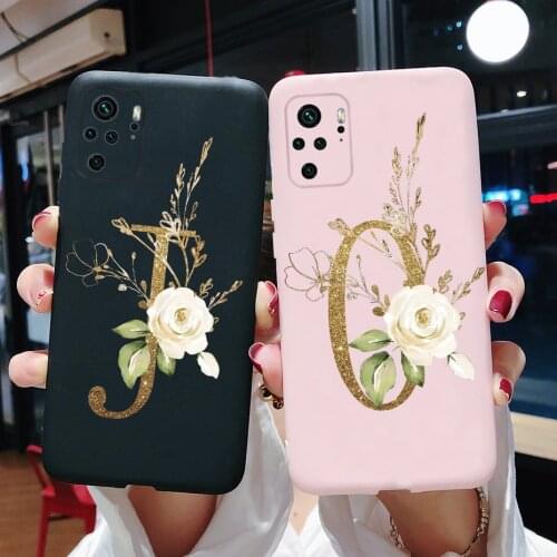 Flower Letter Phone Case For Xiaomi Redmi Note 10 pro Black Matte Silicon Protective Soft Back Cover On Redmi Note10 Bumper Case