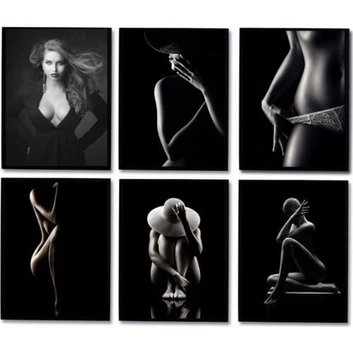 Black Sexy Nude Women Figure Canvas Painting on The Wall Posters Prints Wall Pictures for Living Room Home Wall Cuadros Decor