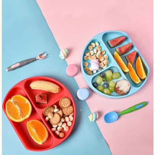Children Dishes Baby Silicone Sucker Bowl Baby Training Tableware Feeding Bowls Baby Smile Face Plate Tableware Set