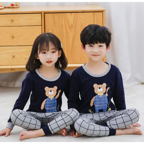 Children Pajamas 2pc Long Sleeve Cartoon Pyjamas Kids Sleepwear Baby Girl Clothes Sleep Suit Autumn Cotton Toddler Boy Nightwear