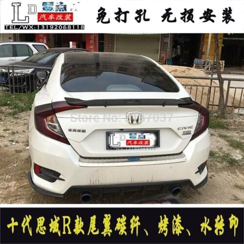 For Honda Civic 2016 2017 2018 Rear Wing Spoiler Trunk Carbon Fiber Rear Roof Spoiler Wing Trunk Lip Boot Cover Car Styling