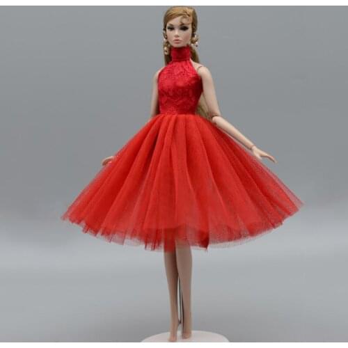 Elegant Red High Neck Ballet Dress for Barbie Doll Clothes Princess Party Gown Dancing Outfit Vestidos 1/6 BJD Dolls Accessories