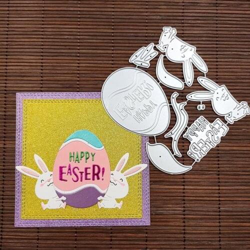 Happy Easter Eggs Bunny Metal Cutting Dies Stencil Scrapbooking DIY Album Stamp Paper Card Embossing Decoration 10.5x9.5cm