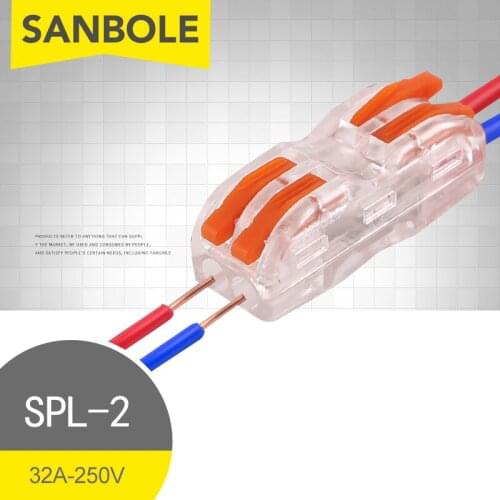 50pcs/lot Quick Connect Terminal Block SPL-2 Dual Row Wire Butt Joint Connector Household Lamp Connector Two In And Two Out
