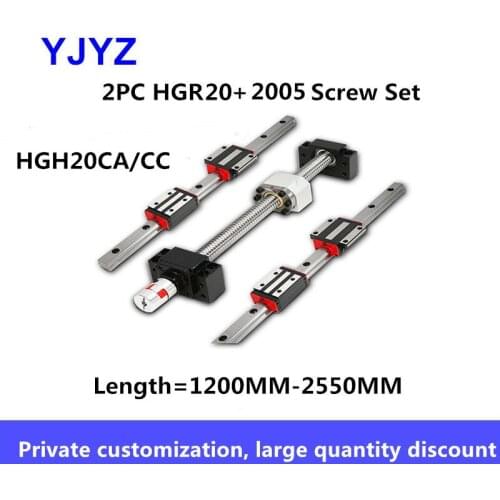 2005 Ball Screw Linear Guide Rail Kit HGR20 Linear Guide Complete Slider Flange Slider/Square Slider Length = 1200MM-2550MM