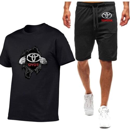 Fashion Summer TOYOTA Logo Casual T-shirt + Pants Suit Track Suit Sportswear Track Suit Mens Short-Sleeved T-shirt 2-Piece Set