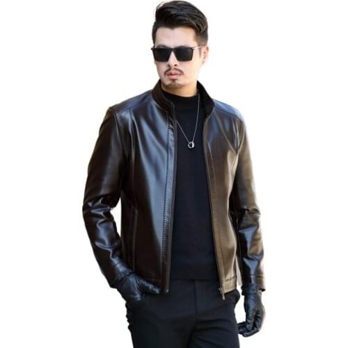 2020 Autumn Winter Mens Leather Jacket Casual Fashion Stand Collar Motorcycle Jacket Men Slim Style Quality Leather Jacket Men