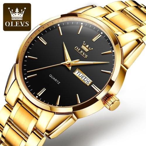 OLEVS Top Brand Men Classic Quartz Waterproof Watch Gold Stainless Steel Strap Business Casual Men Watch Relogio Masculino 6898