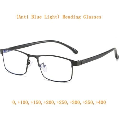 Men Metal Anti Blue Ray Reading Glasses Magnifier Male Blue Light Blocking Presbyopia Spectacles Computer Eyeglasses 0,+1.0~+4.0