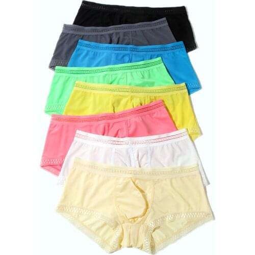Men Underwear Sexy Ice Silk Mens Panties Large Size Mens Shorts With Print Low-Rise U Pouch New Sexy Boxers
