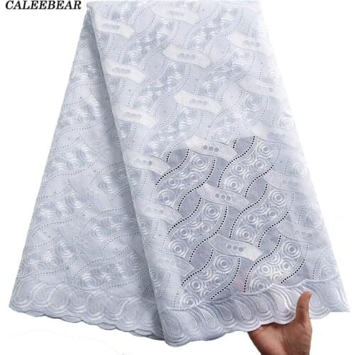 Latest 2021 High Quality African Lace Fabric White Embroidery Cotton Swiss French Lace Prom Dresses For NIgerian Wedding S2379