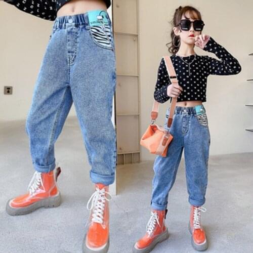 New Spring Kids Pants Girls Jeans 4 5 6 7 8 9 10 11 12 13 Years Child Girl Casual Denim Pants Loose Pencil Pants Jogger Trousers