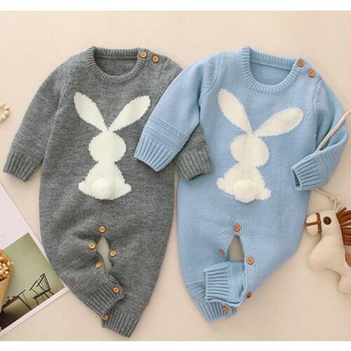 Infant Baby Boys Girls O-neck Rompers Clothes Children Baby Boy Girl Kids Knitting Long Sleeve Rabbit Rompers